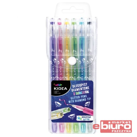 DŁUGOPISY DIAMENTOWE Z BROKATEM 6 KOLORÓW KIDEA