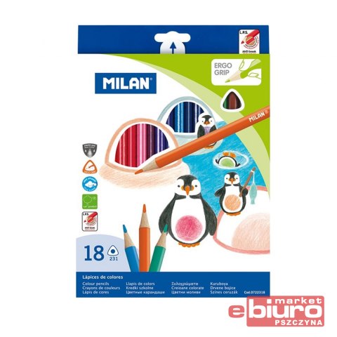 KREDKI TRÓJKĄTNE OŁÓWKOWE 18 KOLORÓW 0722318