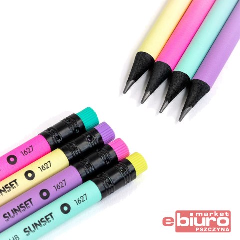 OŁÓWKI OKRĄGŁE HB Z GUMKĄ SUNSET A'24