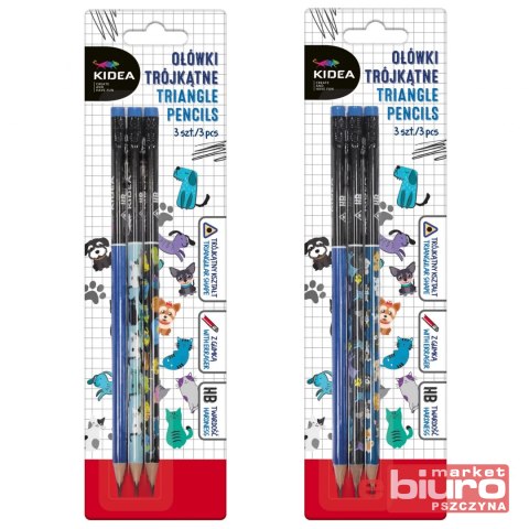 OŁÓWKI TÓJKĄTNE Z NADRUKIEM 3SZT. KIDEA