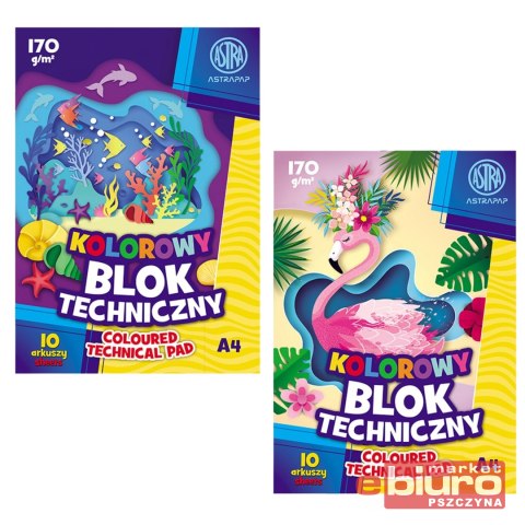 BLOK TECHNICZNY KOLOROWY A4 170G 10 ARK. ASTRA