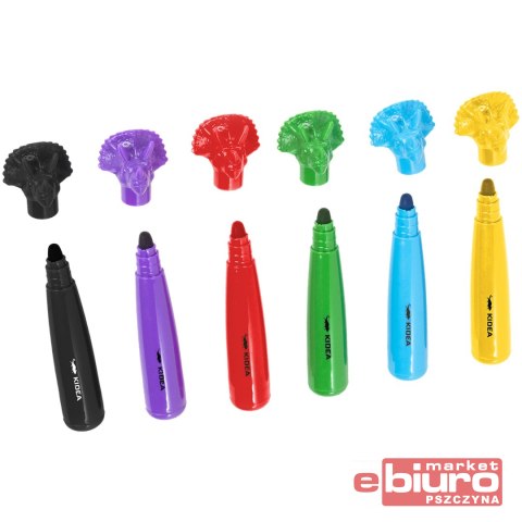 FLAMASTRY JUMBO Z FIGURKĄ DINOZAURY 6 KOL KIDEA