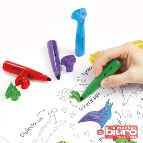 FLAMASTRY JUMBO Z FIGURKĄ DINOZAURY 6 KOL KIDEA