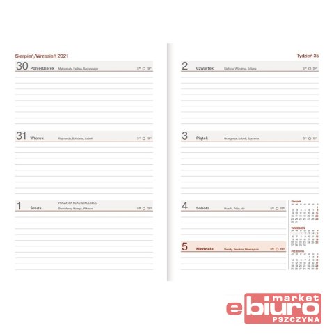 KALENDARZ NAUCZ. A5 TYGOD. NEBRASKA Z GUMKĄ CZERW.