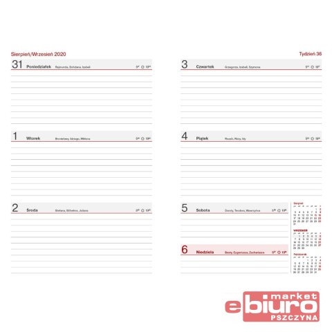 KALENDARZ NAUCZ. A5 TYGOD. NEBRASKA Z GUMKĄ SREBRN