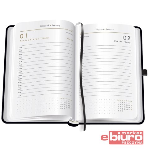 KALENDARZ KSIĄŻKOWY A5 384 MAT+UV BLACK INTERDRUK