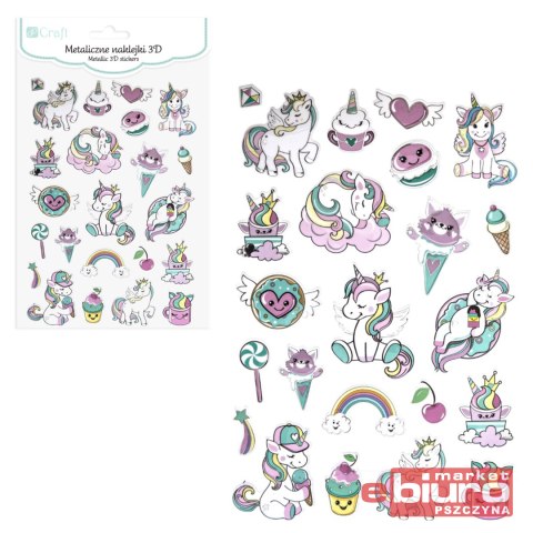 METALICZNE NAKLEJKI 3D JEDNOROŻCE 23SZT DALPRINT