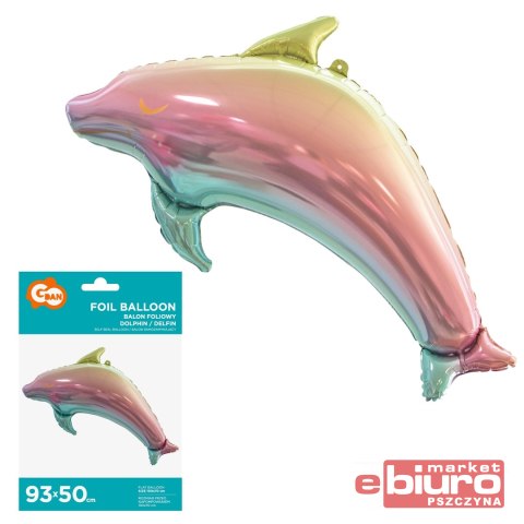 BALON FOLIOWY DELFIN TĘCZOWY 93CM