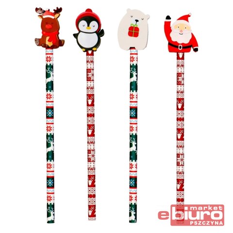 OŁÓWEK Z GUMKĄ RENIFER,PINGWIN,MIŚ,MIKOŁAJ INCOOD
