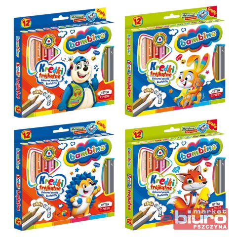 KREDKI OŁÓWKOWE TRÓJKĄTNE BAMBINO 12 KOLORÓW TEMPE