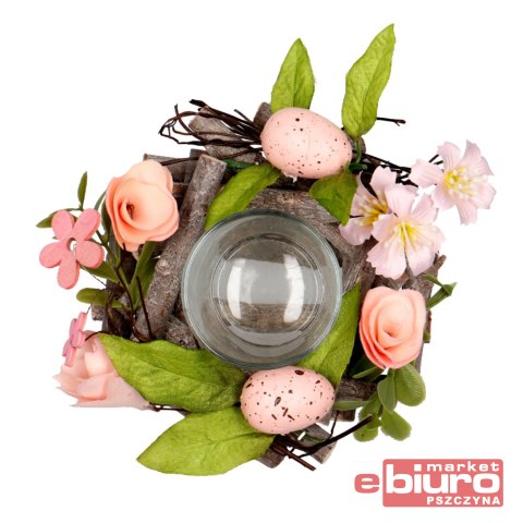 LAMPION SZKLANY Z DEKORACJĄ RÓŻOWY 13CM 5843 INCOO