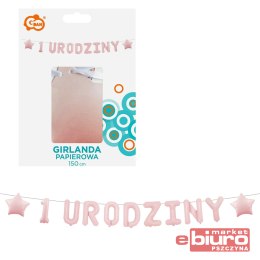 GIRLANDA PAPIEROWA PIERWSZE URODZINY RÓŻOWA 1,5M