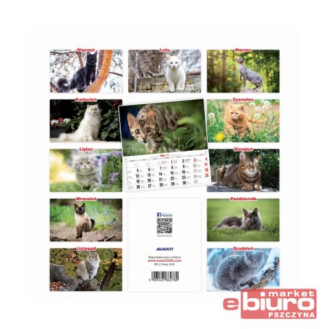 KALENDARZ ŚCIENNY DUŻY KD-21 KOTY AVANTI