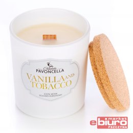 ŚWIECZKA SOJOWA VANILLA AND TOBACCO BIAŁY 135G PAVONCELLA