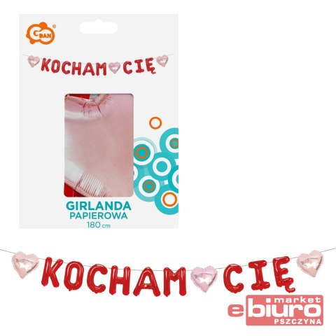GIRLANDA PAPIEROWA KOCHAM CIĘ CZERWONA GODAN