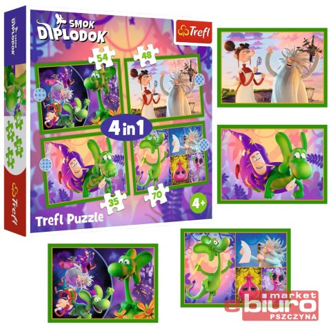 PUZZLE 4W1 ŚWIAT SMOKA DIPLODOKA TREF