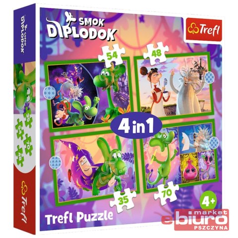 PUZZLE 4W1 ŚWIAT SMOKA DIPLODOKA TREF