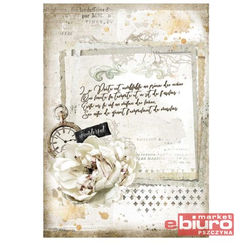 PAPIER RYŻOWY A4 STAMPERIA JOURNAL LIST Z RÓŻĄ