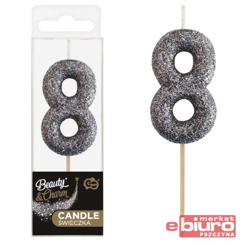 ŚWIECZKA PIKER B&C CYFERKA 8 CZARNA BIO BROKAT GOD