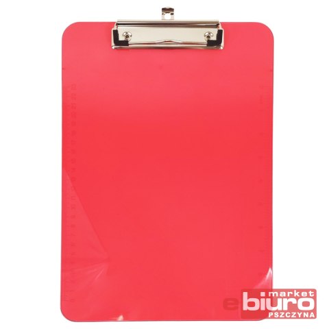 DESKA Z KLIPEM A4 PLASTIK PRZEŹROCZYSTA CZERWONA