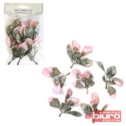 LIŚCIE OZDOBNE 6SZT RÓŻOWO ZIELONE