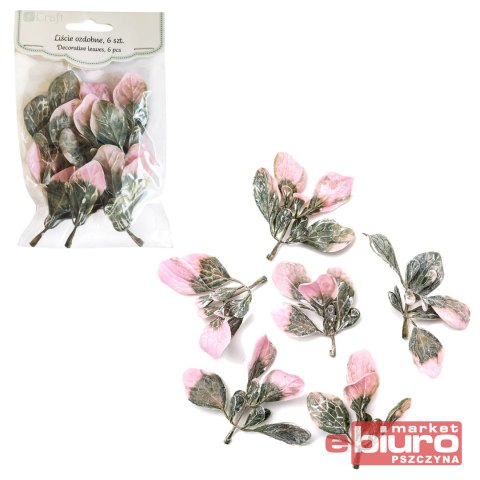 LIŚCIE OZDOBNE 6SZT RÓŻOWO ZIELONE
