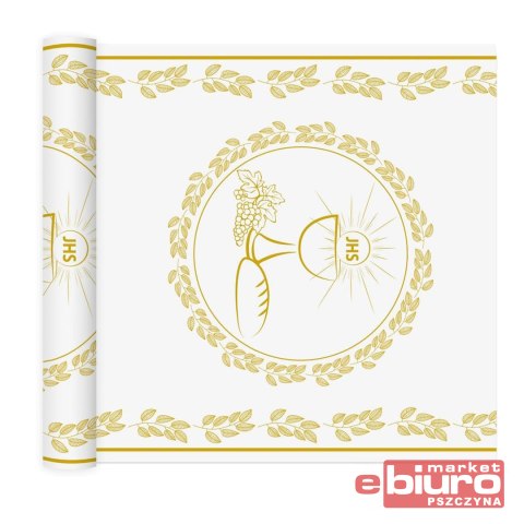 BIEŻNIK KOMUNIA ŚWIĘTA BIAŁO-ZŁOTY 33X200CM GODAN