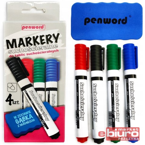 MARKERY SUCHOŚCIERALNE ZESTAW 4 KOL GĄBKA BOX WB-221 PSH