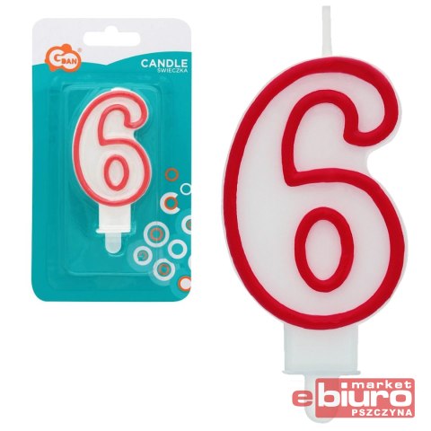 ŚWIECZKA CYFERKA "6" CZERWONY KONTUR 7CM GODAN