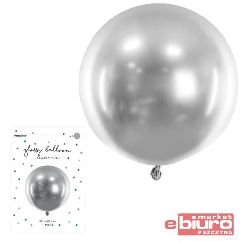 BALON OKRĄGŁY GLOSSY 60CM SREBRNY PARTYDECO