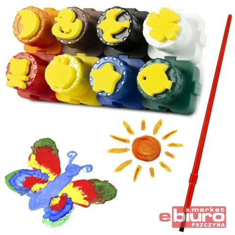 FARBY DO MALOWANIA PALCAMI ZE STEMP 8 SZT KIDEA