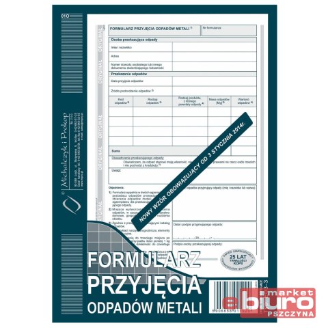 FORMULARZ PRZYJĘCIA ODPADÓW METALI E03-3