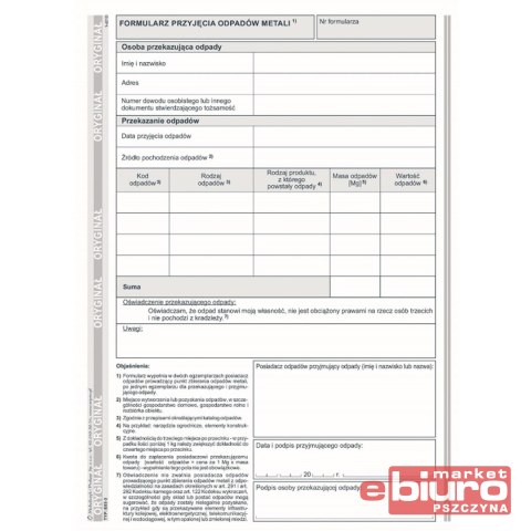 FORMULARZ PRZYJĘCIA ODPADÓW METALI E03-3