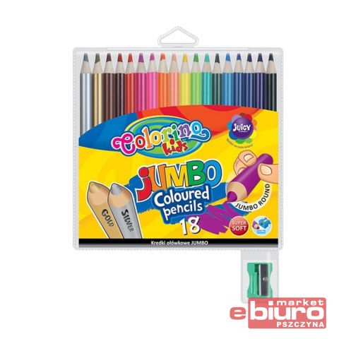 KREDKI OŁÓWKOWE OKRĄGŁE JUMBO 18 KOLORÓW COLORINO