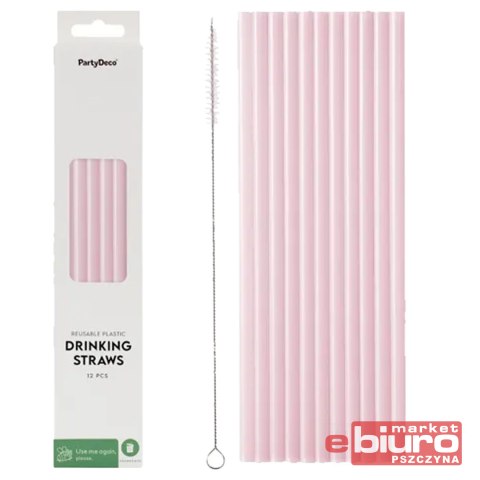 SŁOMKI PLASTIKOWE 23CM RÓŻOWE OP/12SZT PARTYDECO