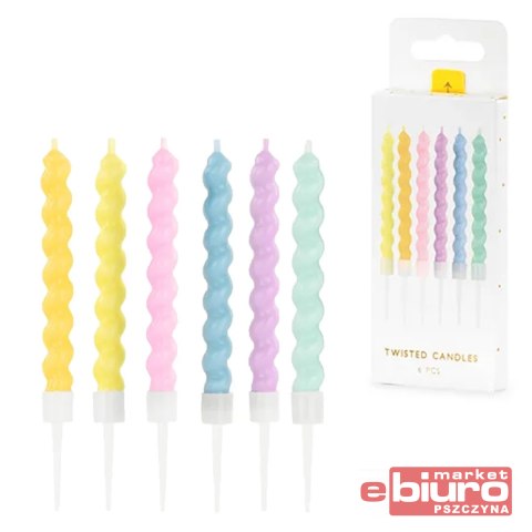 ŚWIECZKI URODZINOWE ZAKRĘCONE MIX 8,5CM OP/6SZT