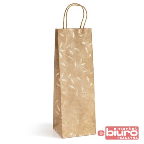 TOREBKA PAPIEROWA NA BUTELKĘ KRAFT ZŁOTE LIŚCIE A'5 GALERIA PAPIERU