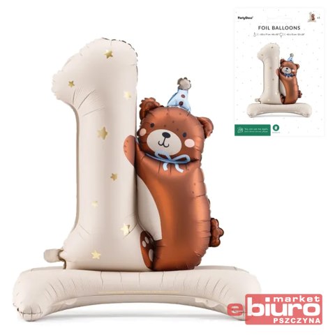 BALON FOLIOWY CYFRA "1" Z MISIEM 81X72CM PARTYDECO