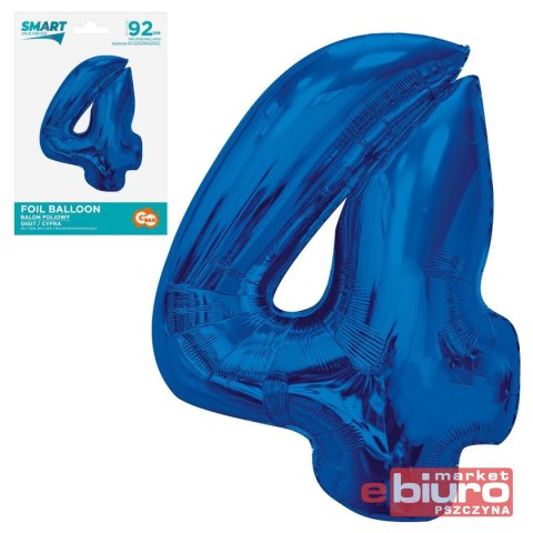 BALON FOLIOWY SMART CYFRA 4 NIEBIESKA 92CM GODAN