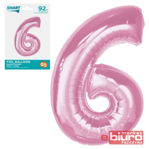 BALON FOLIOWY SMART CYFRA 6 J.RÓŻOWA 92CM GODAN