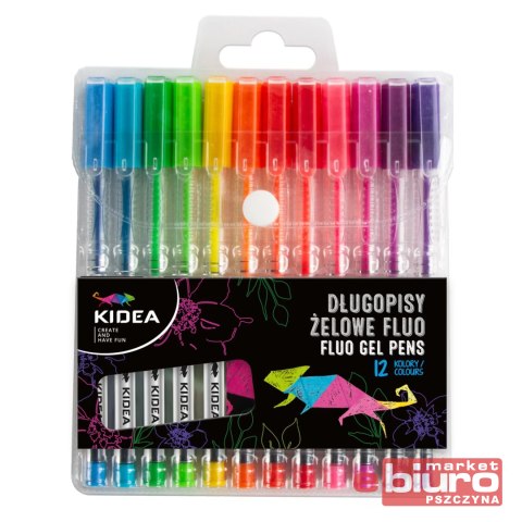 DŁUGOPISY ŻELOWE FLUO A 12 KOLORÓW KIDEA