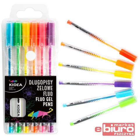 DŁUGOPISY ŻELOWE FLUO A 6 KOLORÓW KIDEA