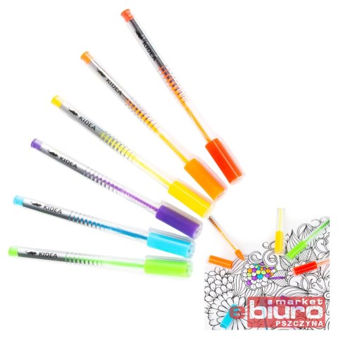 DŁUGOPISY ŻELOWE FLUO A 6 KOLORÓW KIDEA