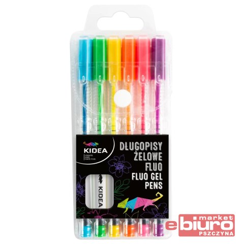 DŁUGOPISY ŻELOWE FLUO A 6 KOLORÓW KIDEA