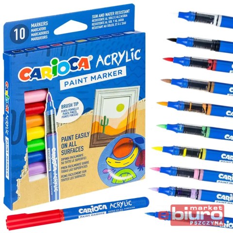 MARKERY AKRYLOWE Z PĘDZELKIEM CARIOCA 10KOL BLIST