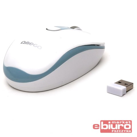 MYSZKA BEZPRZEWODOWA OMEGA WIRELESS 1000/1200/1600 DPI 2,4 GHZ WHITE-BLUE