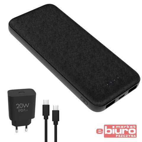 POWER BANK 3W1 10000mAh + 20W ŁADOWARKA KABEL USB-C BLACK
