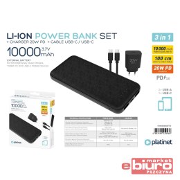 POWER BANK 3W1 10000mAh + 20W ŁADOWARKA KABEL USB-C BLACK