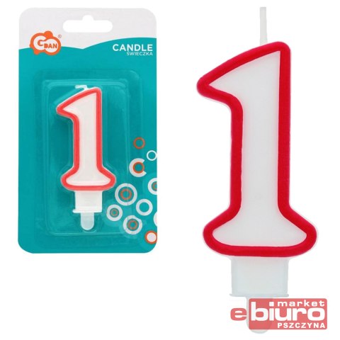 ŚWIECZKA CYFERKA "1" CZERWONY KONTUR 7CM GODAN