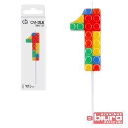 ŚWIECZKA PIKER KLOCKI CYFRA 1 WIELOKOL. 10,5X3,5CM